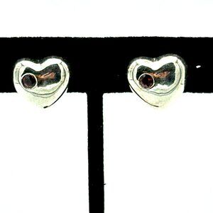 LUCORAL sterling silver & garnet puffy heart earrings - January birthstone studs